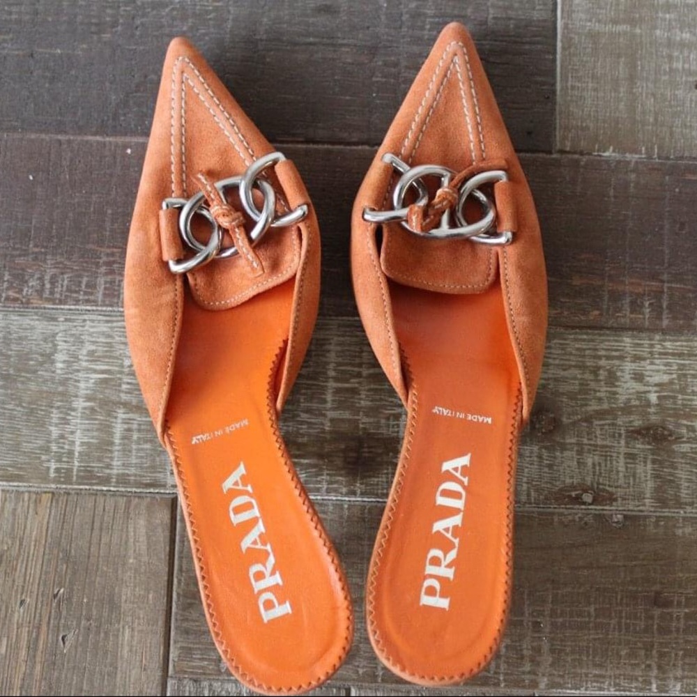 Suede Prada Mule Kitten Heels